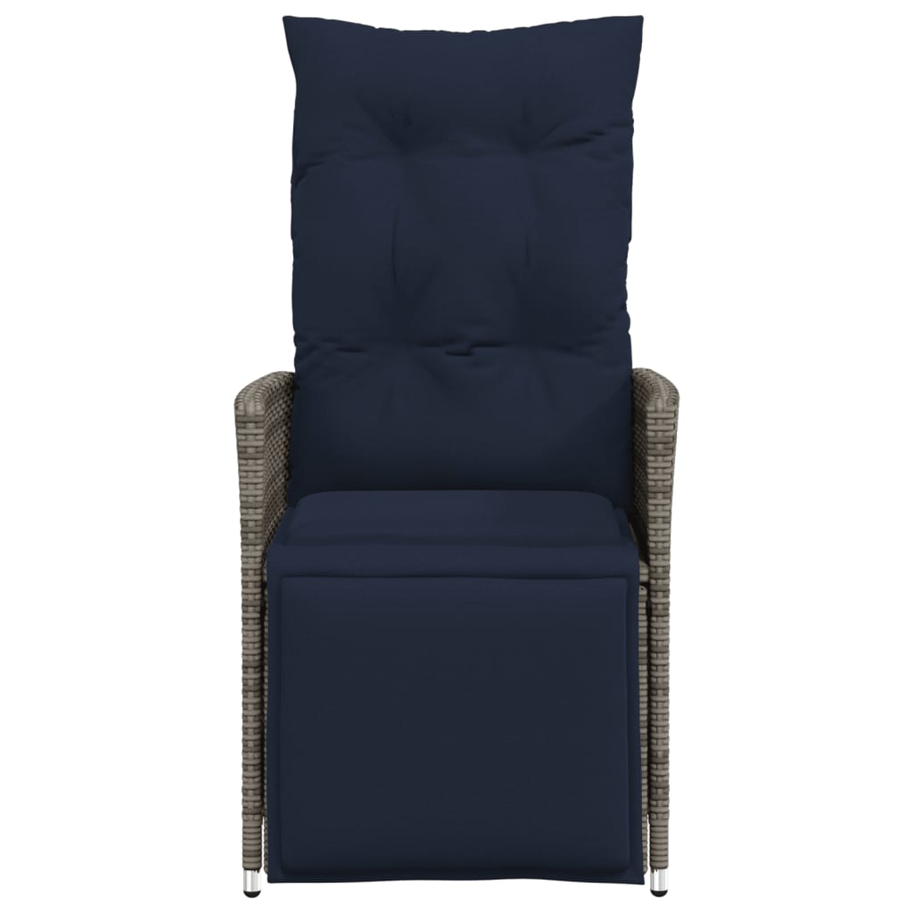 Reclining Garden Chair with Cushions Grey Poly Rattan